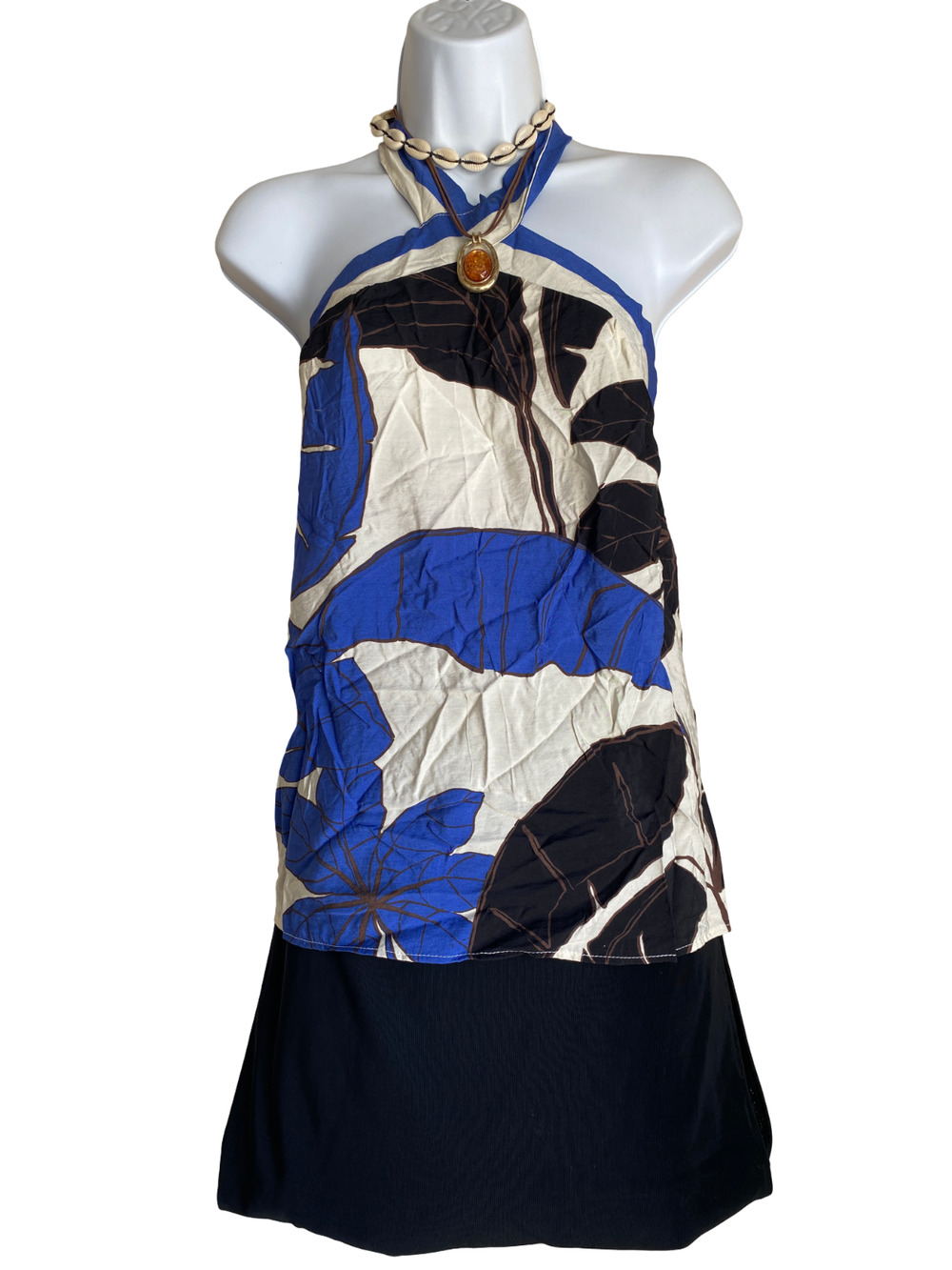 VTG Sofia Plus XL Boho Leaf Print Tunic Halter Top Dainty Flowy Whimsigoth Goth